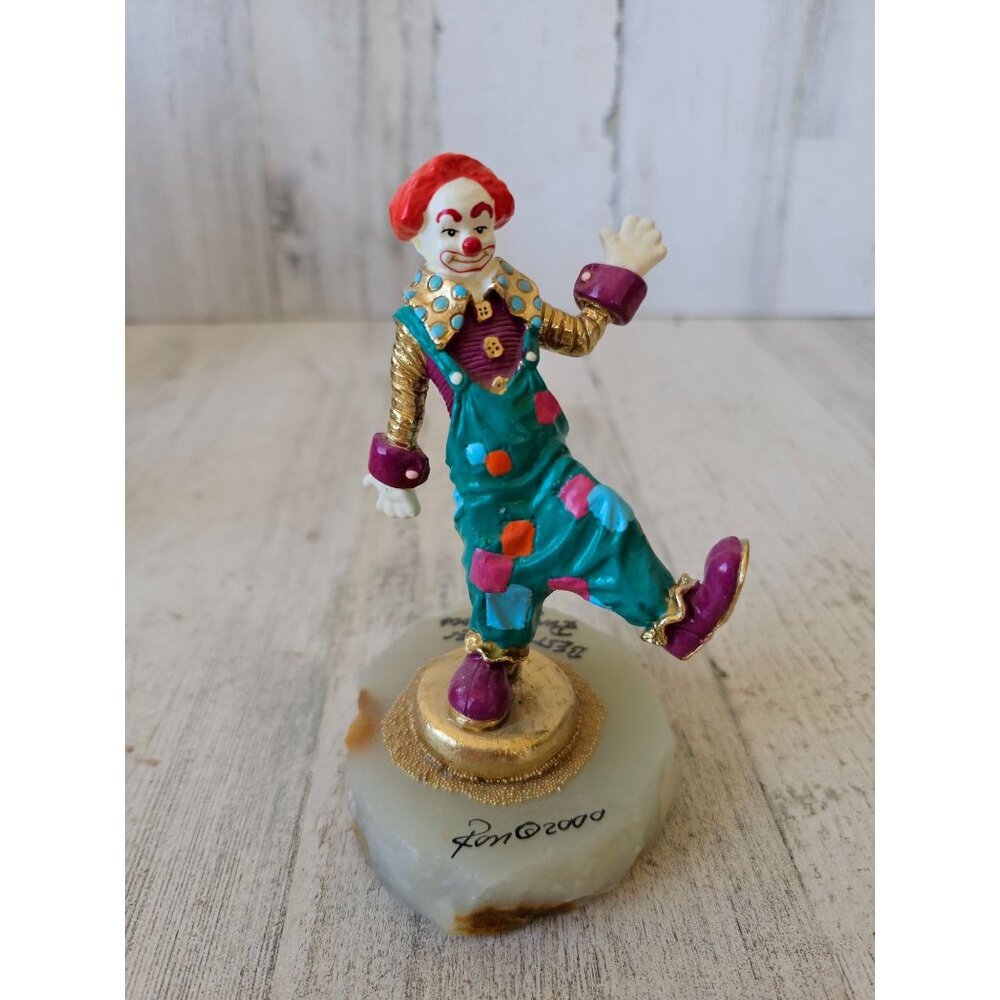 Ron Lee clown dancing‎ vintage green 2000 gold statue figurine